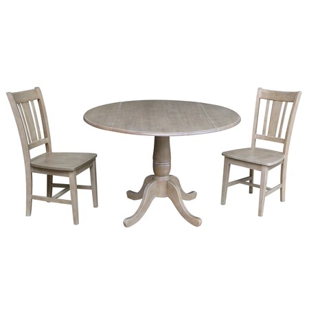 International Concepts Round 42 in Round Top Pedestal Table with 2 Chairs, Washed Gray Taupe, 42 in W, 42 in L, 29.5 in H K09-42DPT-C10-2